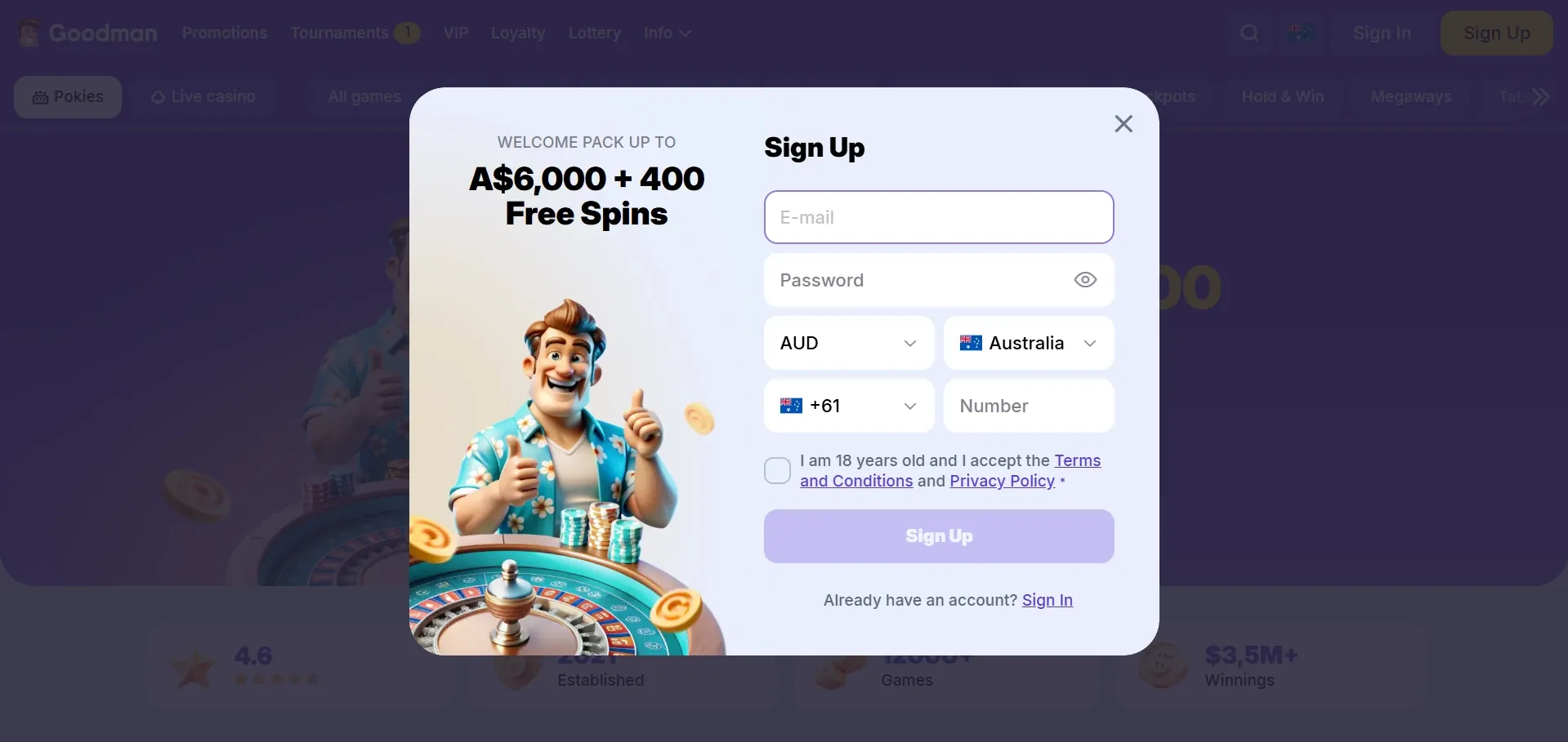 Goodman Casino sign up